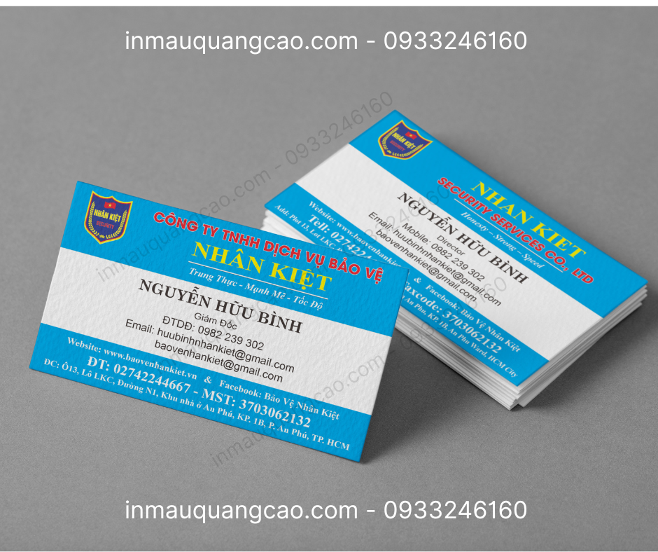 Mẫu card visit cty bảo vệ Nhân Kiệt - in card visit Bình Dương